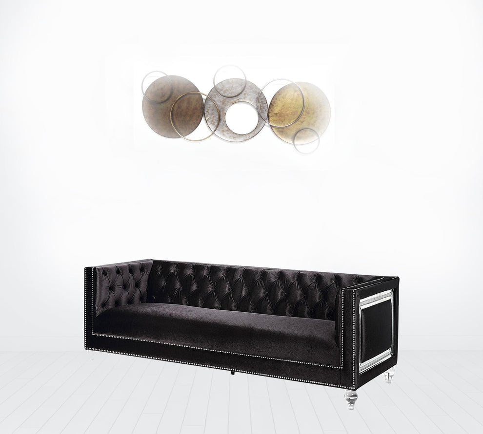 89" Black Velvet Sofa With Two Toss Pillows By Homeroots | Sofas | Modishstore - 2