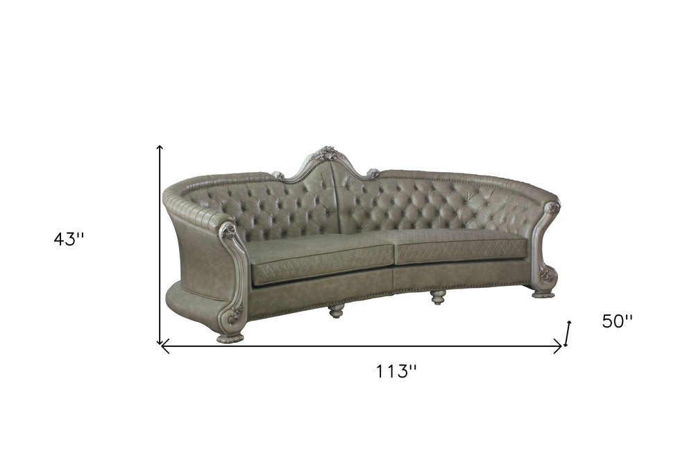 113" Vintage Bone Faux Leather And White Sofa With Seven Toss Pillows By Homeroots | Sofas | Modishstore - 5
