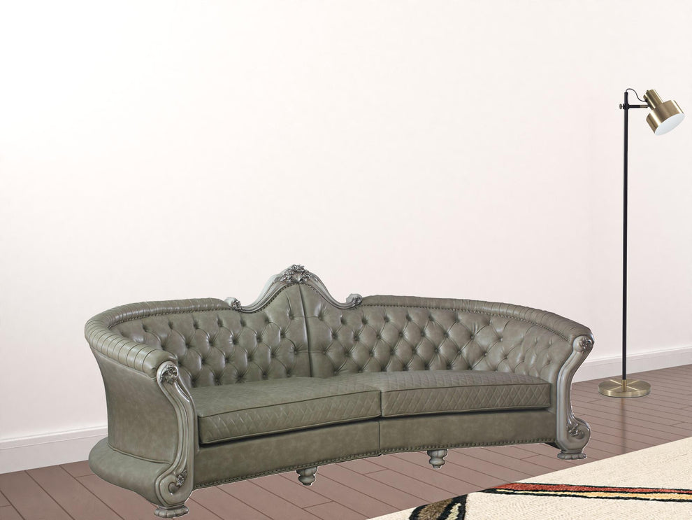 113" Vintage Bone Faux Leather And White Sofa With Seven Toss Pillows By Homeroots | Sofas | Modishstore - 2
