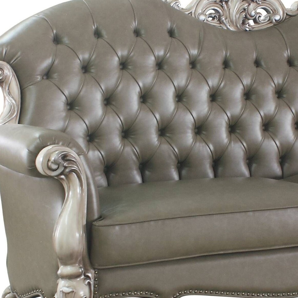 96" Vintage Bone Faux Leather And White Sofa With Five Toss Pillows By Homeroots | Sofas | Modishstore - 3
