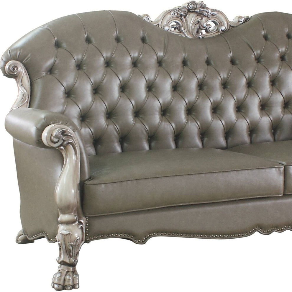 96" Vintage Bone Faux Leather And White Sofa With Five Toss Pillows By Homeroots | Sofas | Modishstore - 4