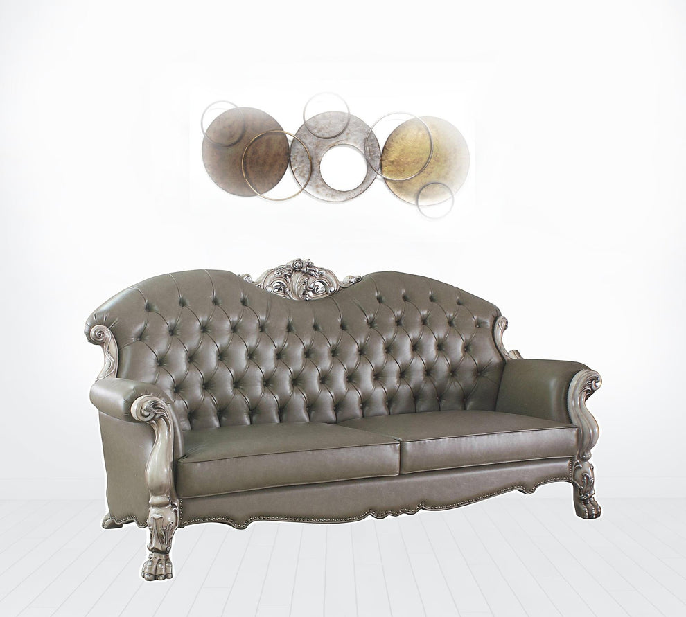 96" Vintage Bone Faux Leather And White Sofa With Five Toss Pillows By Homeroots | Sofas | Modishstore - 2