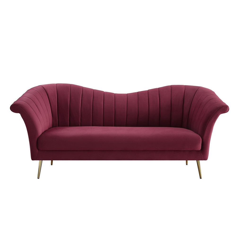 80" Red Velvet And Gold Sofa By Homeroots | Sofas | Modishstore - 2
