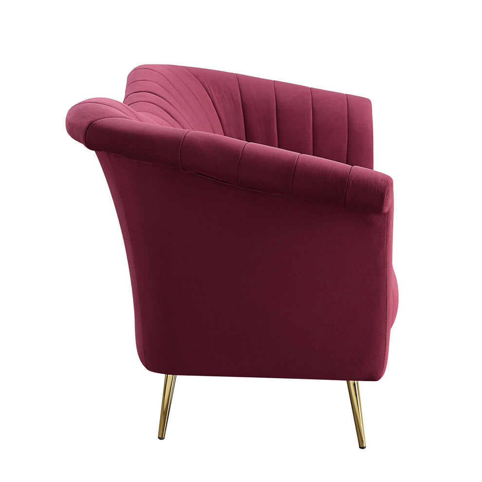 80" Red Velvet And Gold Sofa By Homeroots | Sofas | Modishstore - 3
