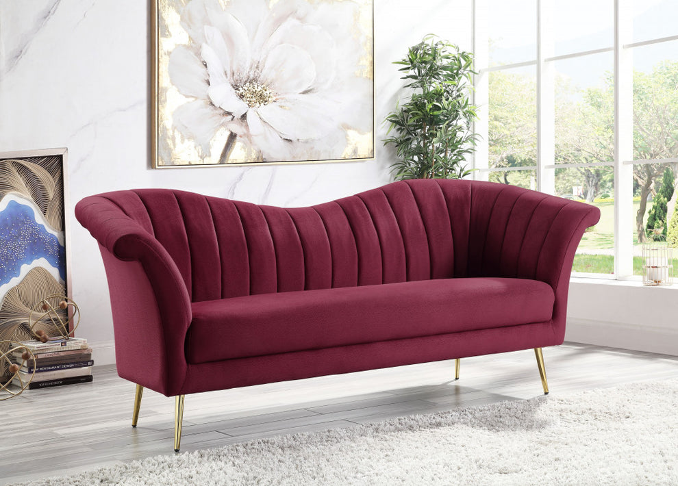 80" Red Velvet And Gold Sofa By Homeroots | Sofas | Modishstore - 6
