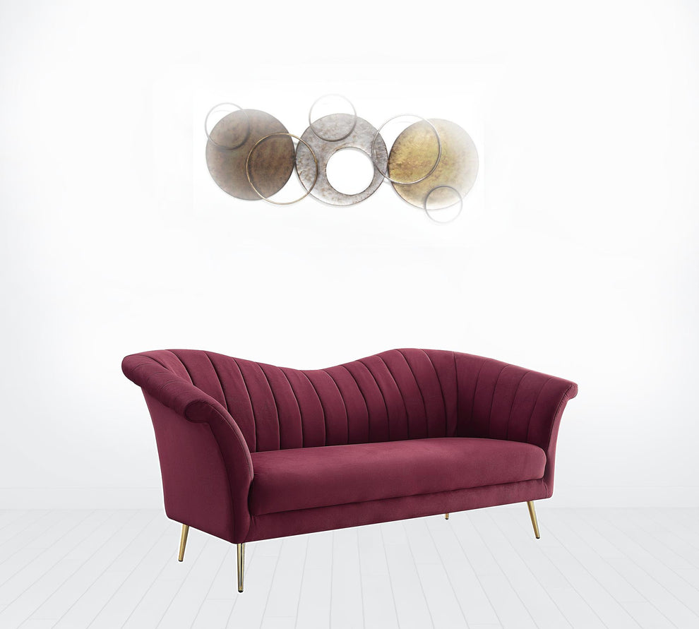 80" Red Velvet And Gold Sofa By Homeroots | Sofas | Modishstore - 5