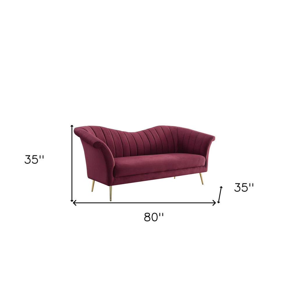 80" Red Velvet And Gold Sofa By Homeroots | Sofas | Modishstore - 7