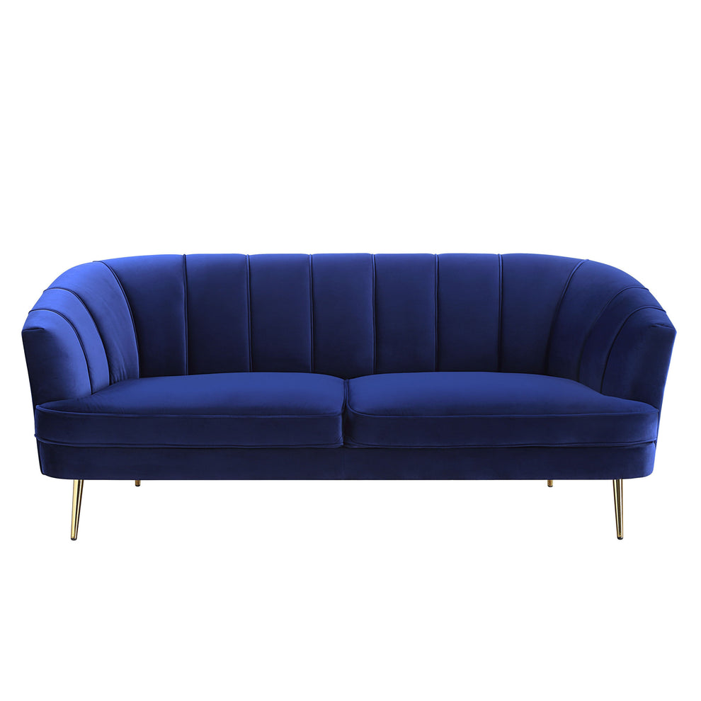 78" Blue Velvet And Gold Sofa By Homeroots | Sofas | Modishstore - 2