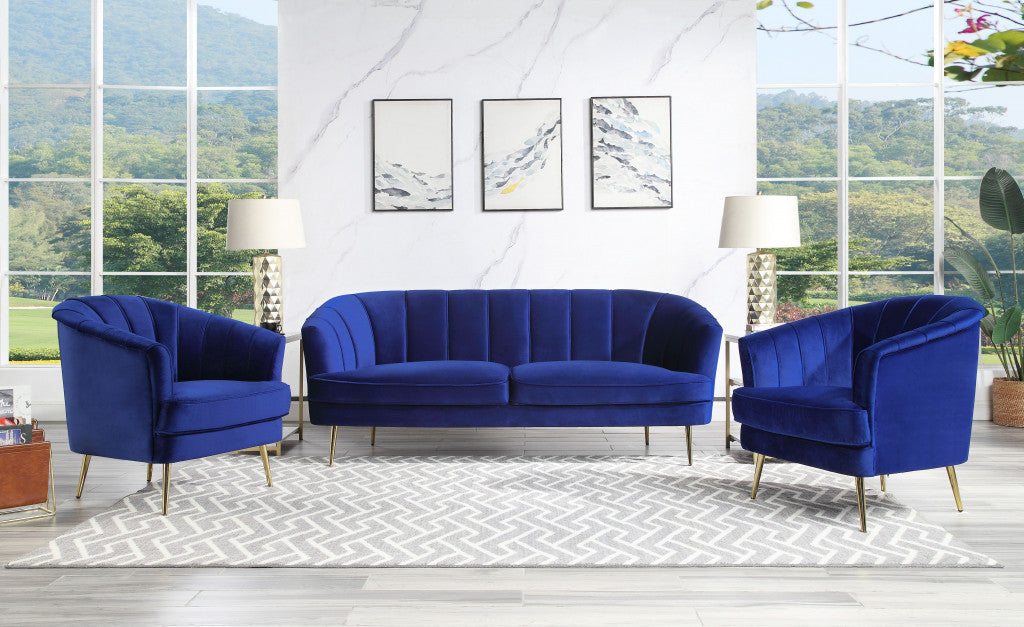 78" Blue Velvet And Gold Sofa By Homeroots