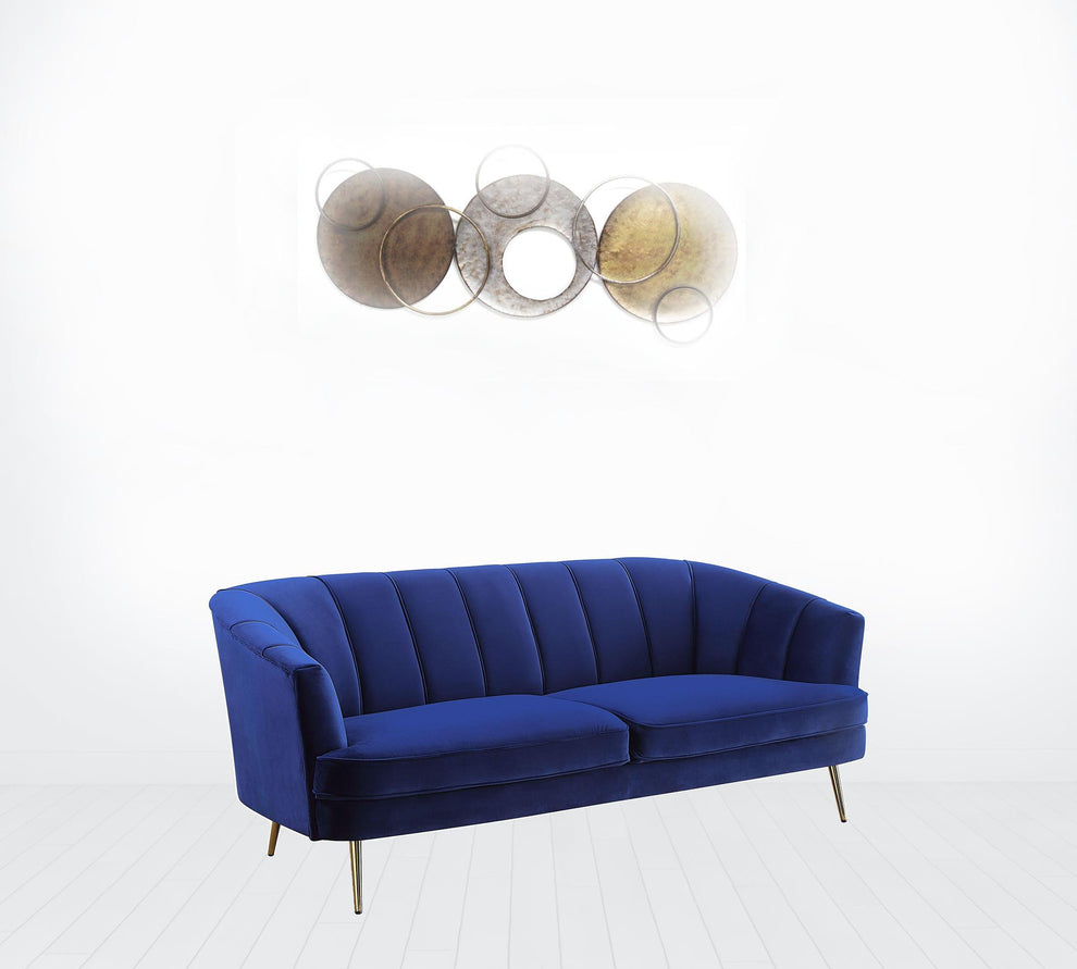 78" Blue Velvet And Gold Sofa By Homeroots | Sofas | Modishstore - 5