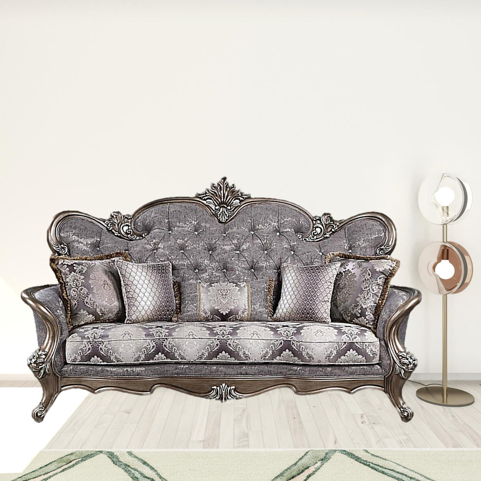90" Fabric Cotton Blend And Bronze Sofa With Five Toss Pillows By Homeroots | Sofas | Modishstore - 3