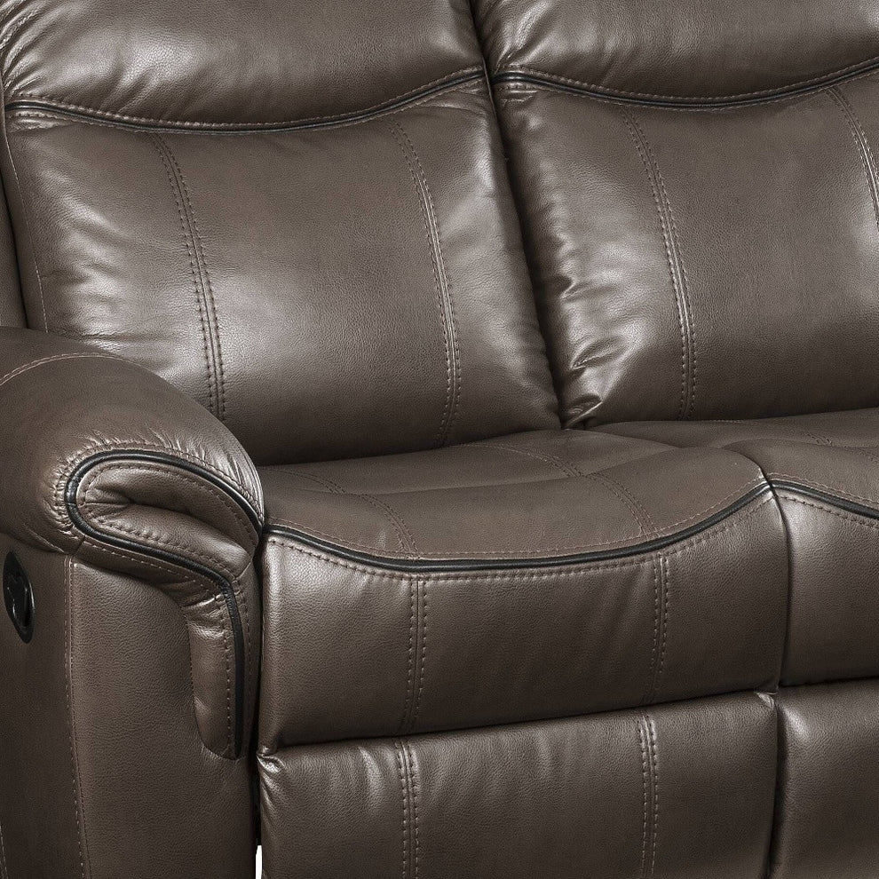 89" Brown Leatheraire And Black Usb Sofa By Homeroots | Sofas | Modishstore - 3