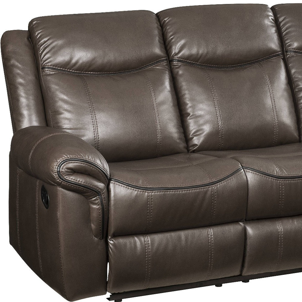 89" Brown Leatheraire And Black Usb Sofa By Homeroots | Sofas | Modishstore - 4