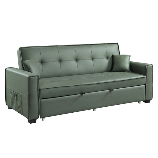 82" Green Velvet And Black Sleeper Sofa With Two Toss Pillows By Homeroots