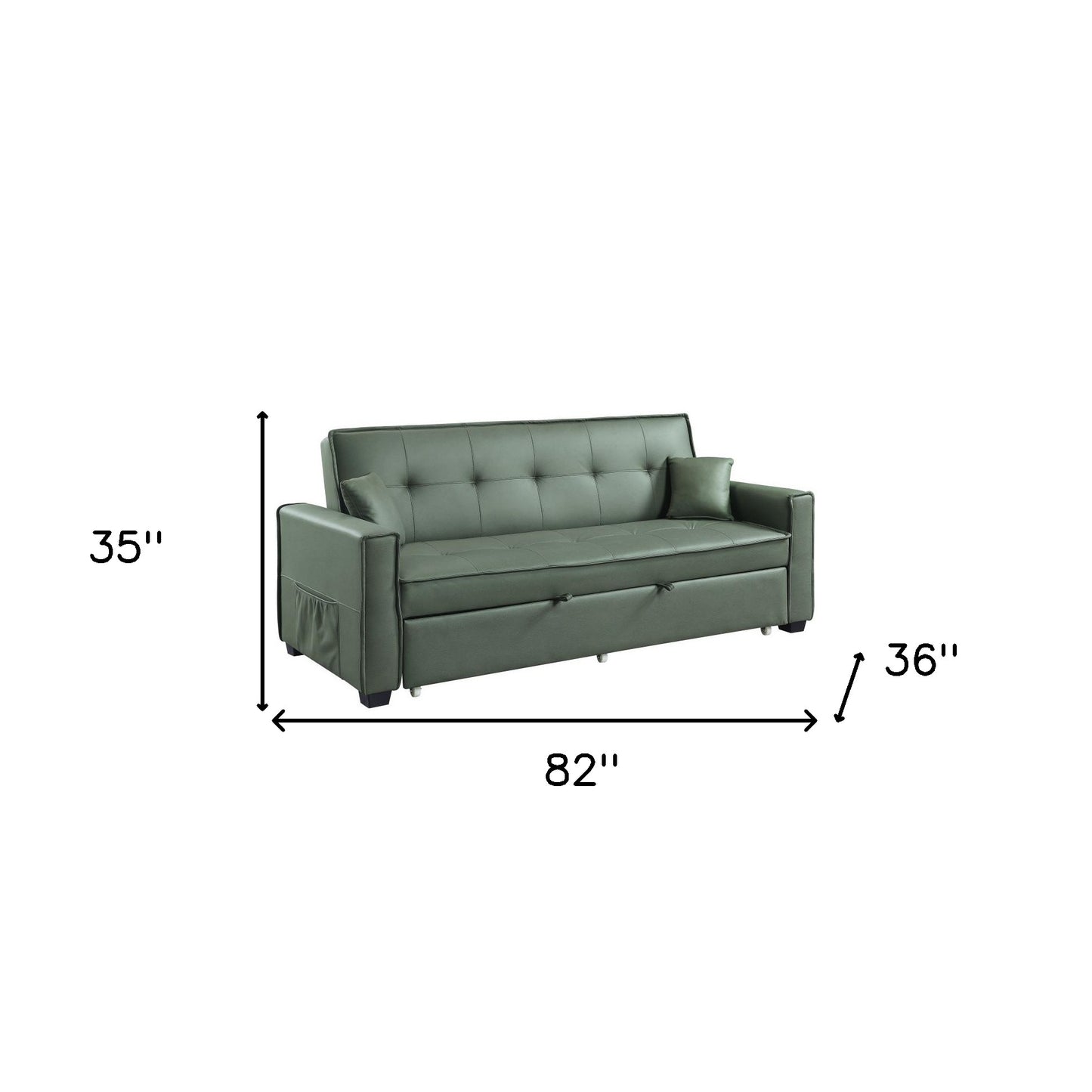 82" Green Velvet And Black Sleeper Sofa With Two Toss Pillows By Homeroots