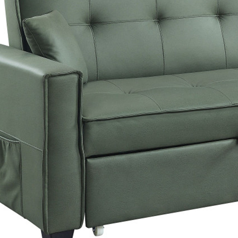 82" Green Velvet And Black Sleeper Sofa With Two Toss Pillows By Homeroots | Sofas | Modishstore - 3