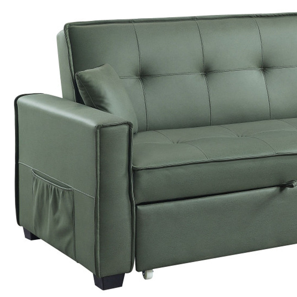 82" Green Velvet And Black Sleeper Sofa With Two Toss Pillows By Homeroots | Sofas | Modishstore - 4