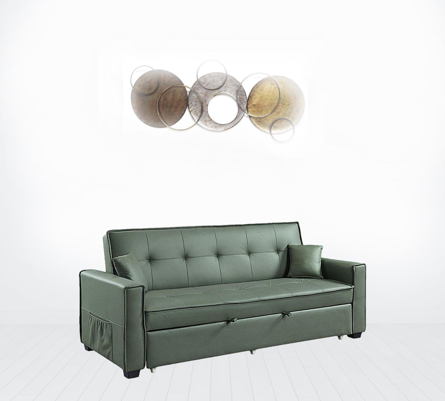 82" Green Velvet And Black Sleeper Sofa With Two Toss Pillows By Homeroots | Sofas | Modishstore - 2