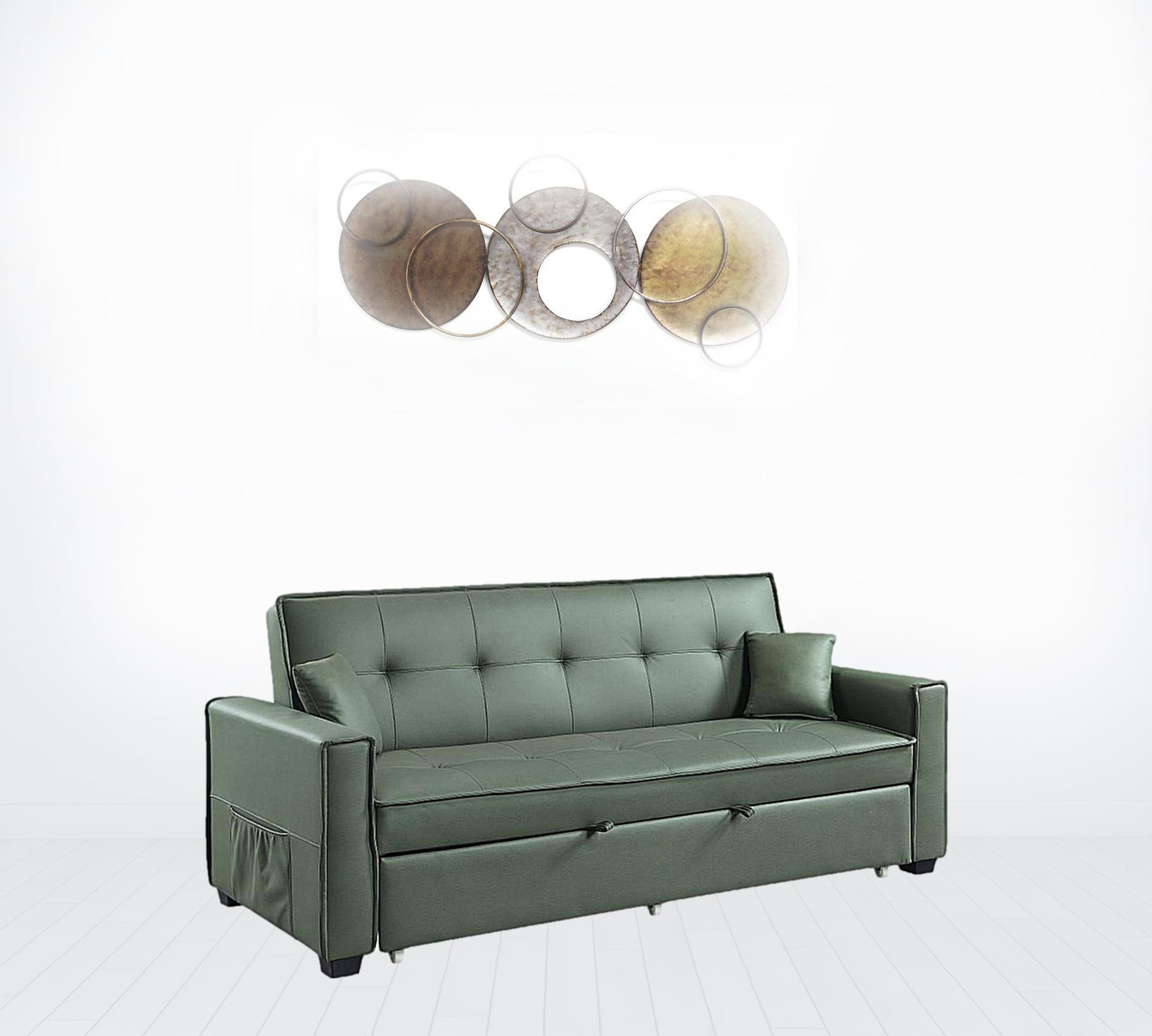 82" Green Velvet And Black Sleeper Sofa With Two Toss Pillows By Homeroots | Sofas | Modishstore - 2