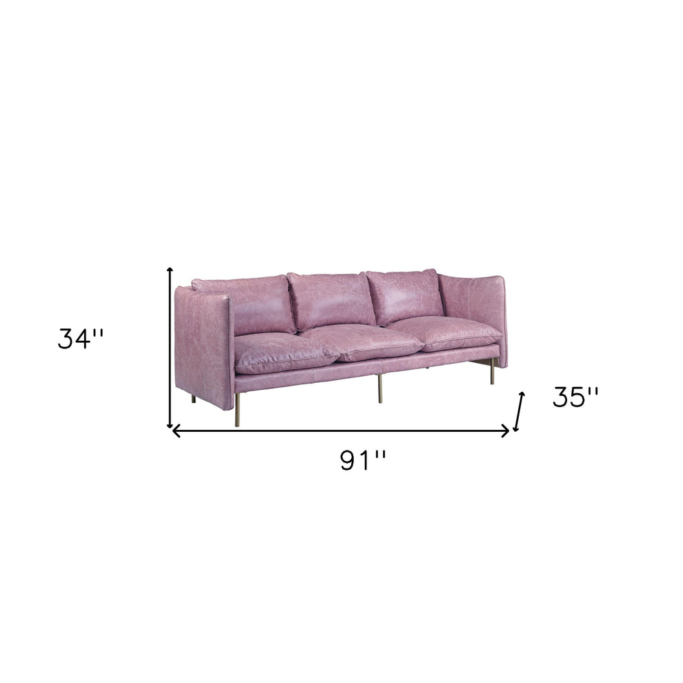 91" Wisteria Top Grain Leather And Black Sofa By Homeroots | Sofas | Modishstore - 6