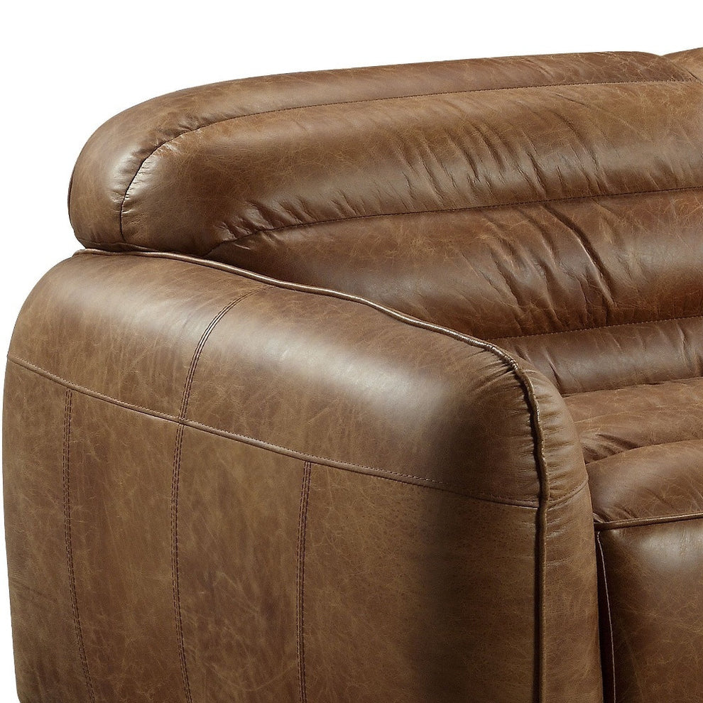 95" Cocoa Top Grain Leather And Black Sofa By Homeroots | Sofas | Modishstore - 4