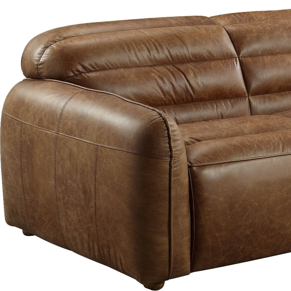 95" Cocoa Top Grain Leather And Black Sofa By Homeroots | Sofas | Modishstore - 5