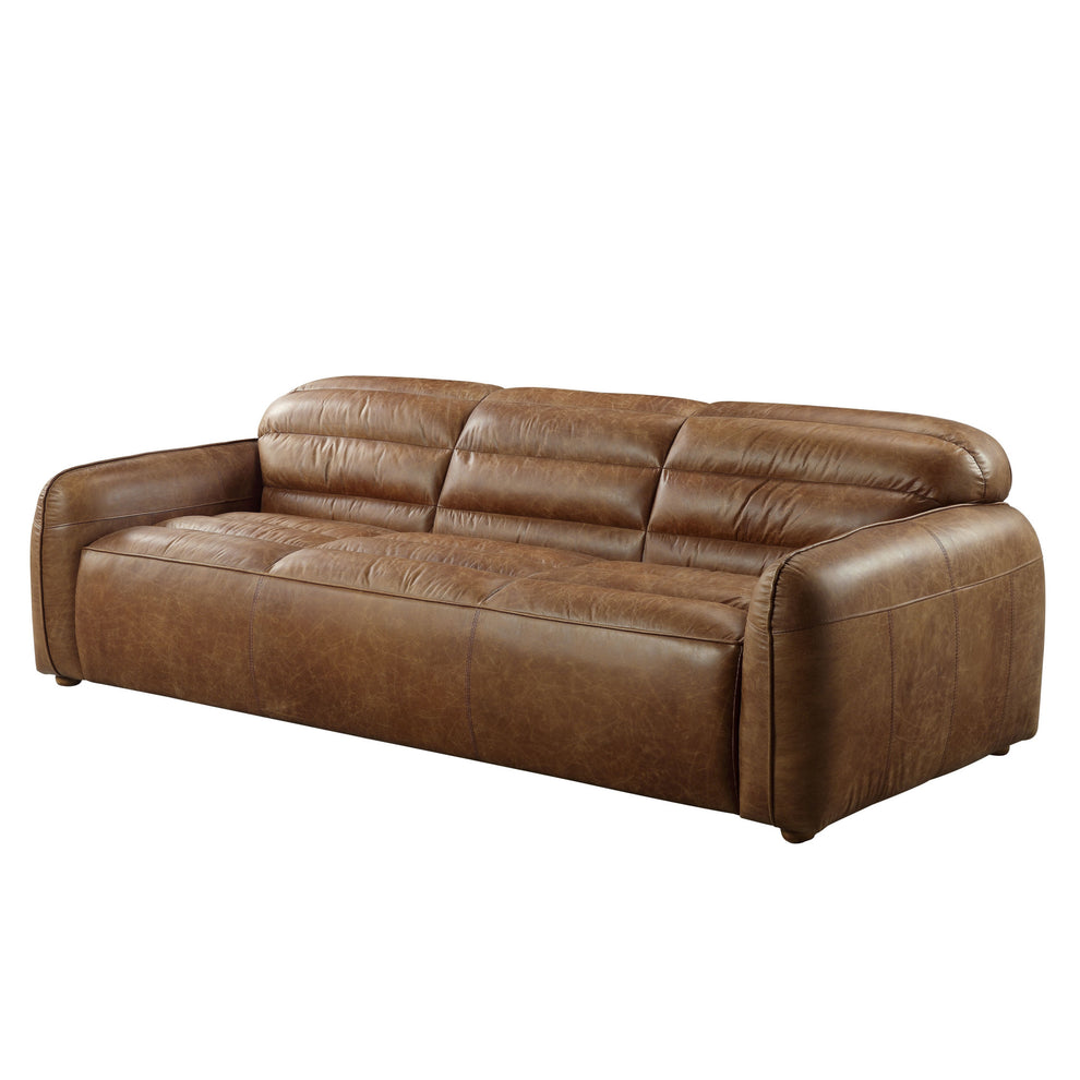 95" Cocoa Top Grain Leather And Black Sofa By Homeroots | Sofas | Modishstore - 2