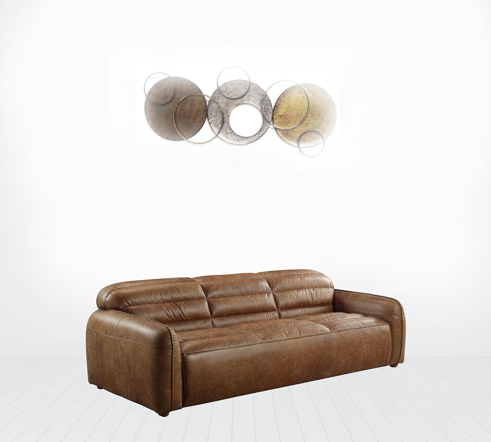 95" Cocoa Top Grain Leather And Black Sofa By Homeroots | Sofas | Modishstore - 3