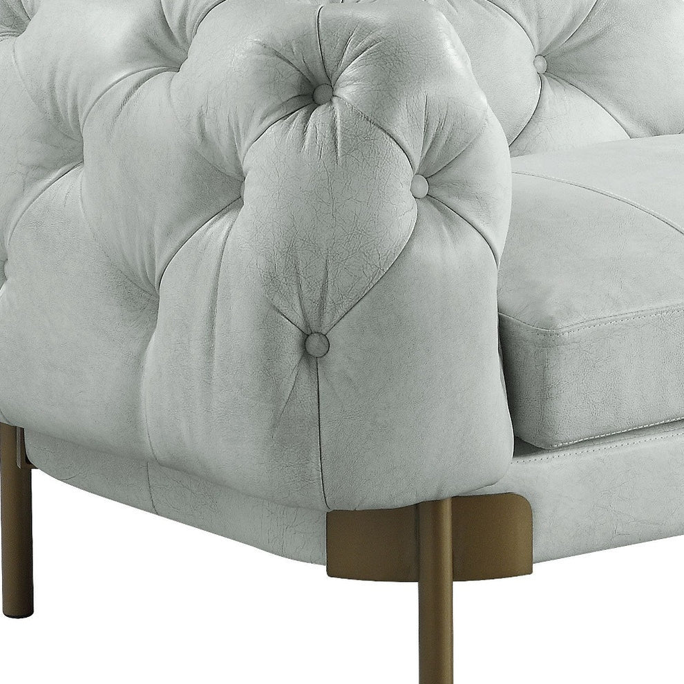 96" Vintage White Top Grain Leather And Gold Sofa By Homeroots | Sofas | Modishstore - 4