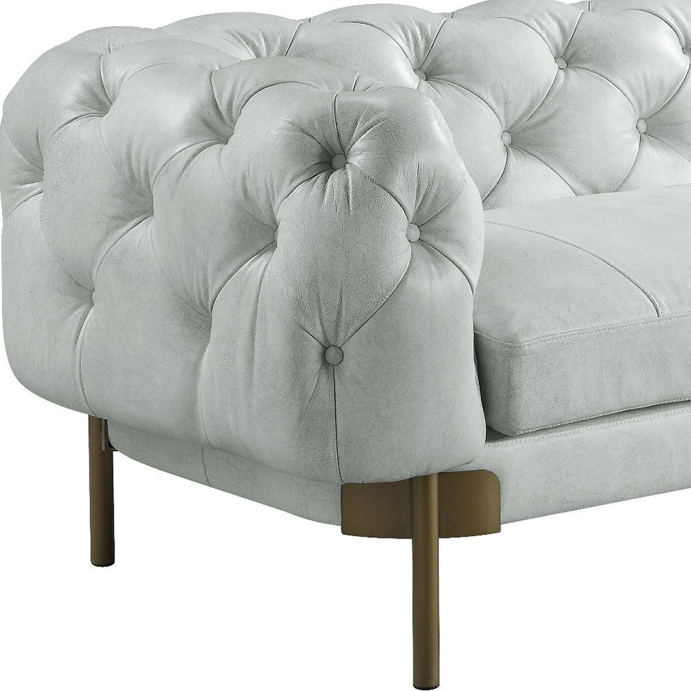 96" Vintage White Top Grain Leather And Gold Sofa By Homeroots | Sofas | Modishstore - 5
