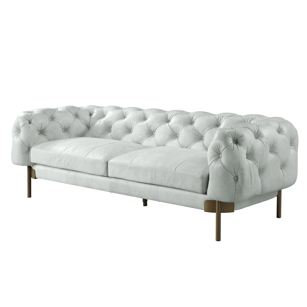 96" Vintage White Top Grain Leather And Gold Sofa By Homeroots | Sofas | Modishstore - 2
