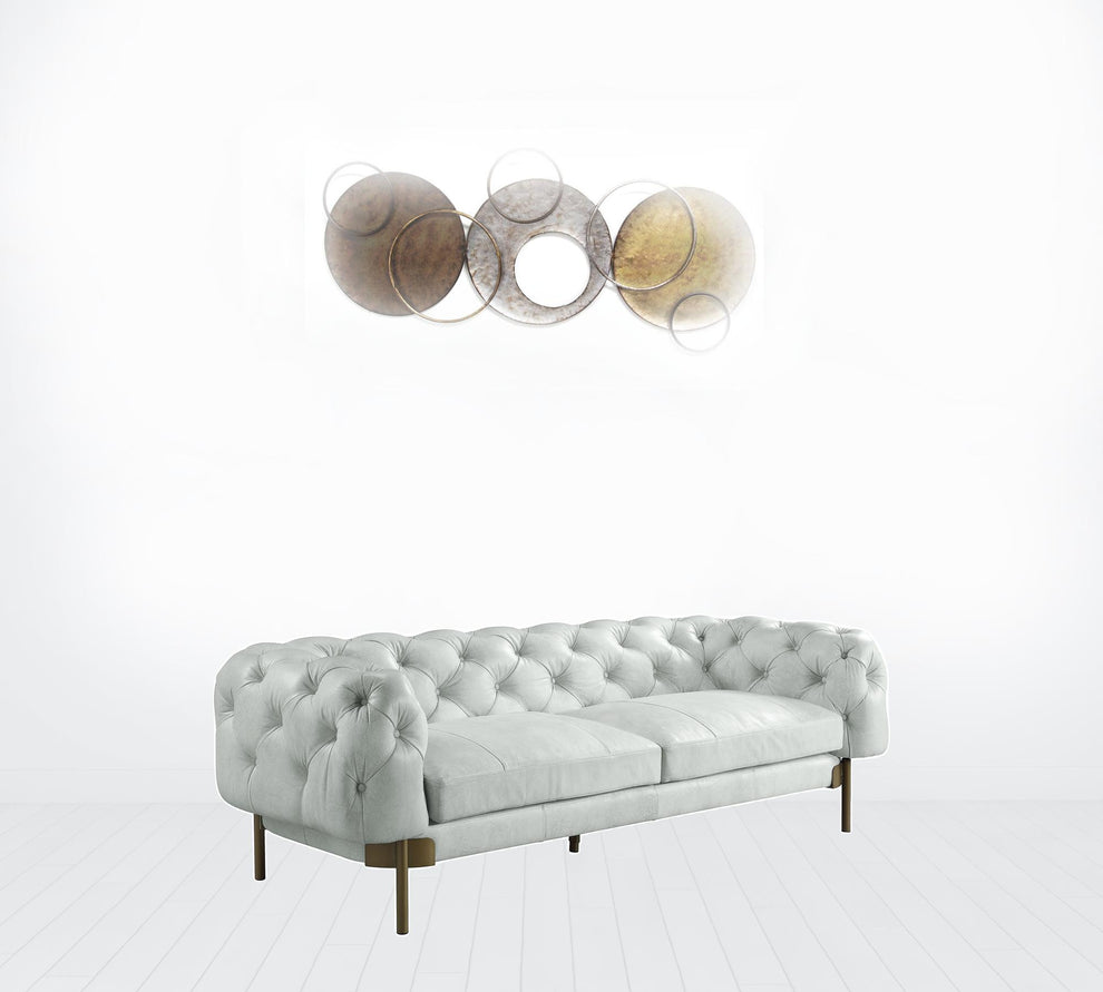 96" Vintage White Top Grain Leather And Gold Sofa By Homeroots | Sofas | Modishstore - 3