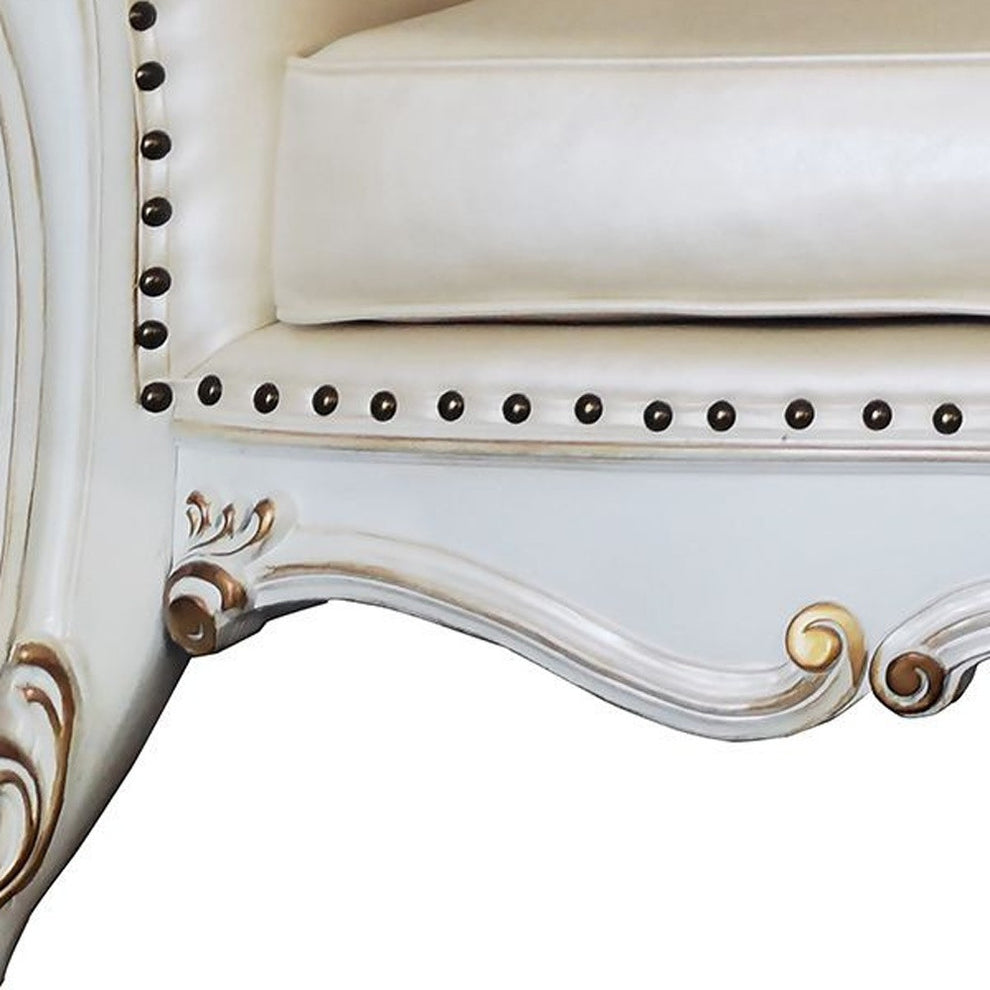 96" Champagne Faux Leather And Pearl Sofa With Five Toss Pillows By Homeroots | Sofas | Modishstore - 3