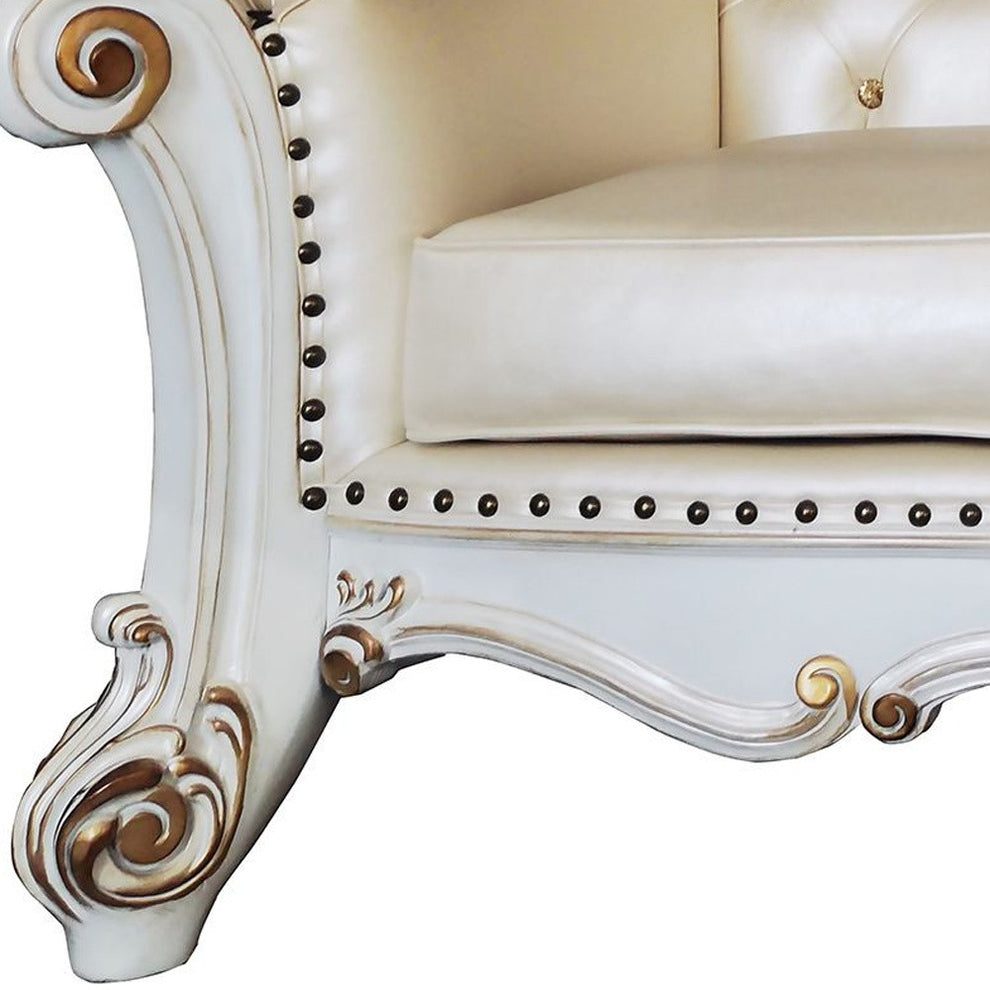 96" Champagne Faux Leather And Pearl Sofa With Five Toss Pillows By Homeroots | Sofas | Modishstore - 4