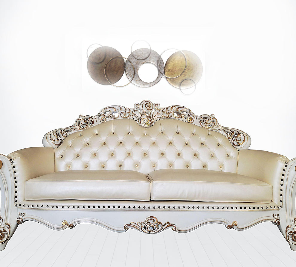 96" Champagne Faux Leather And Pearl Sofa With Five Toss Pillows By Homeroots | Sofas | Modishstore - 2