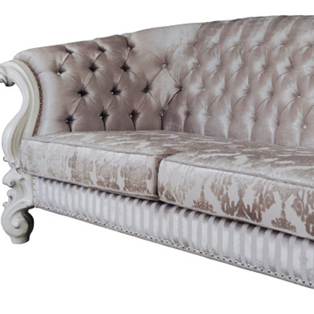 99" Ivory Velvet And Bone Sofa With Seven Toss Pillows By Homeroots