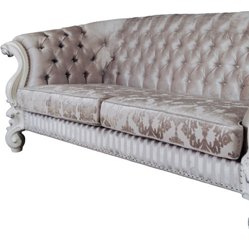 99" Ivory Velvet And Bone Sofa With Seven Toss Pillows By Homeroots