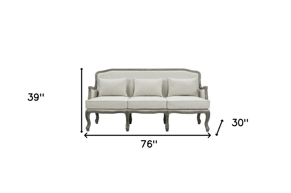76" Cream Linen And Brown Sofa By Homeroots | Sofas | Modishstore - 5
