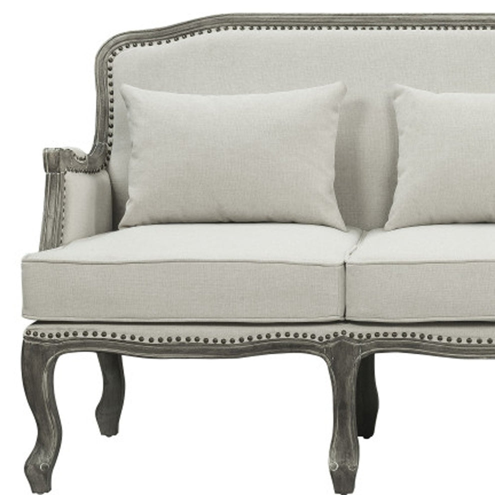 76" Cream Linen And Brown Sofa By Homeroots | Sofas | Modishstore - 4