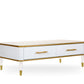 47" White Gold and Faux Stone Rectangular Coffee Table With Drawer By Homeroots