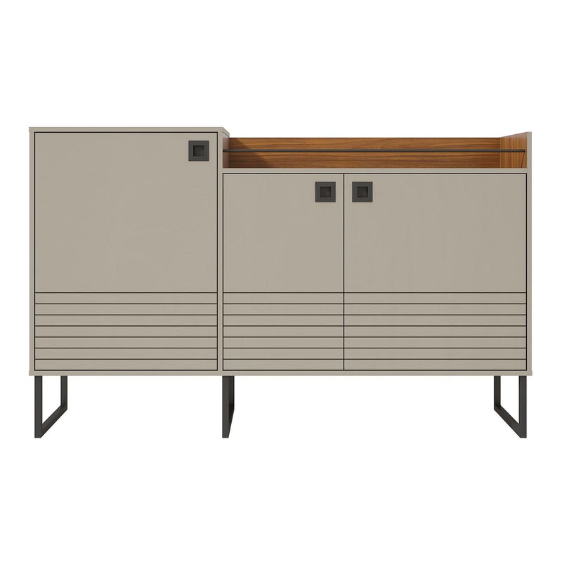 Manhattan Comfort Loft 62.59 Modern Buffet Stand with Safety Display Shelf and Steel Legs in Off White and Wood | Sideboards | Modishstore