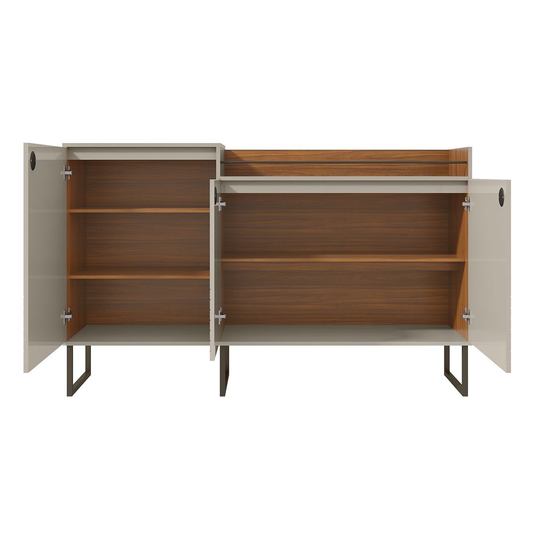 Manhattan Comfort Loft 62.59 Modern Buffet Stand with Safety Display Shelf and Steel Legs in Off White and Wood | Sideboards | Modishstore-2
