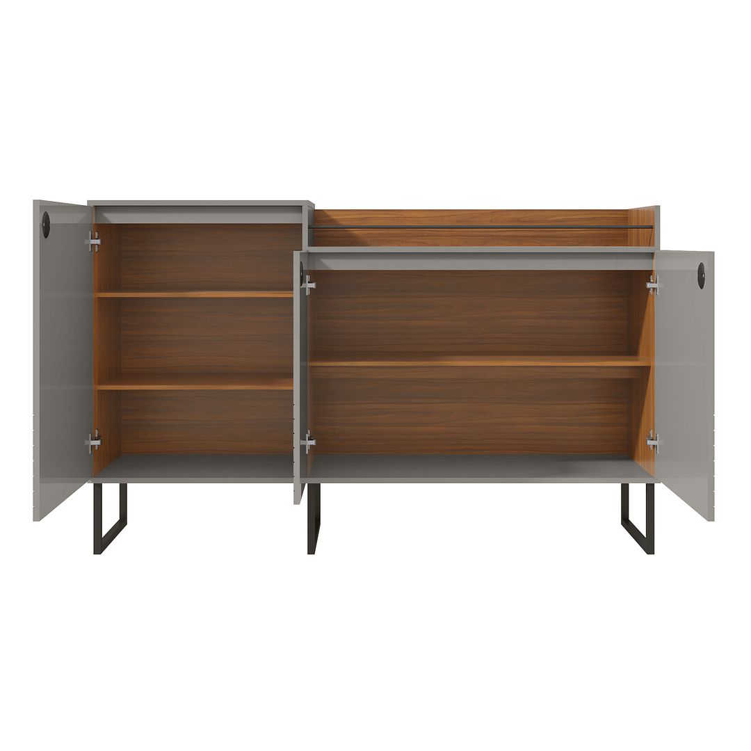Manhattan Comfort Loft 62.59 Modern Buffet Stand with Safety Display Shelf and Steel Legs in Grey and Wood | Sideboards | Modishstore-2