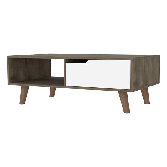 40" Natural And Dark Brown And White Wood Rectangular Coffee Table With Shelf By Homeroots