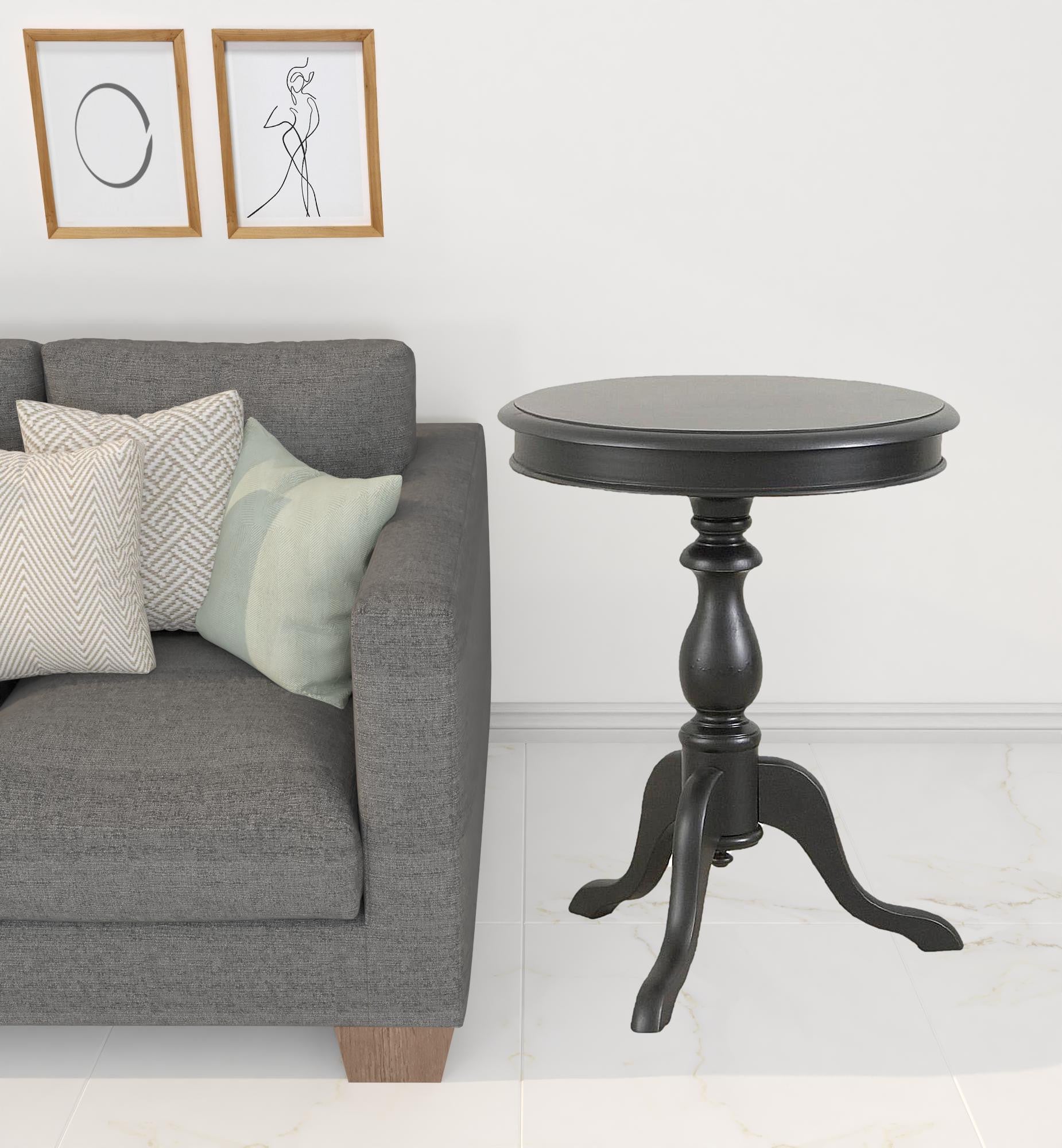 25" Black Manufactured Wood Round End Table By Homeroots | End Tables | Modishstore - 2