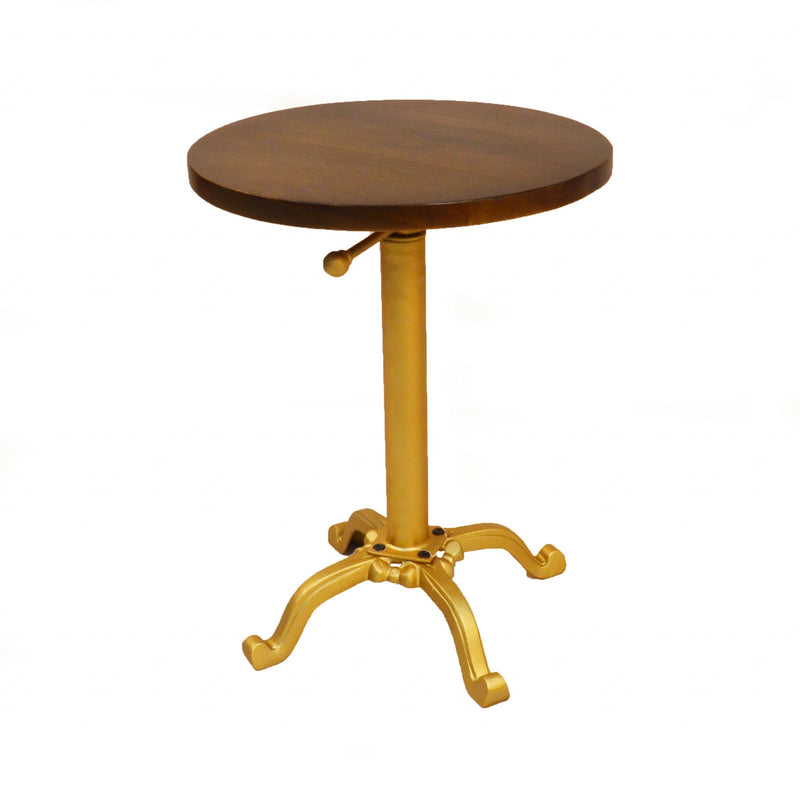 22" Gold And Elm Solid Wood Round End Table By Homeroots | End Tables | Modishstore