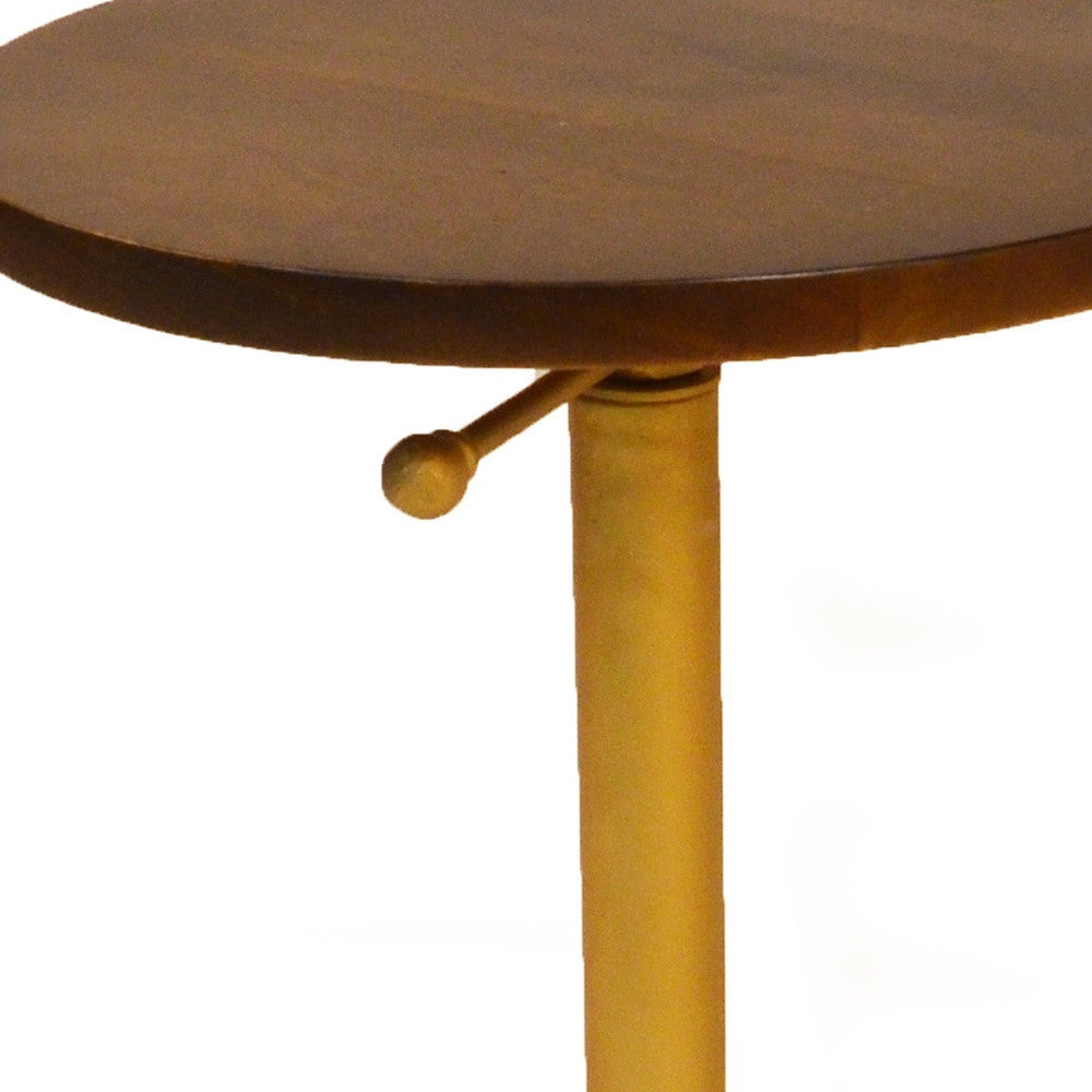 22" Gold And Elm Solid Wood Round End Table By Homeroots | End Tables | Modishstore - 3