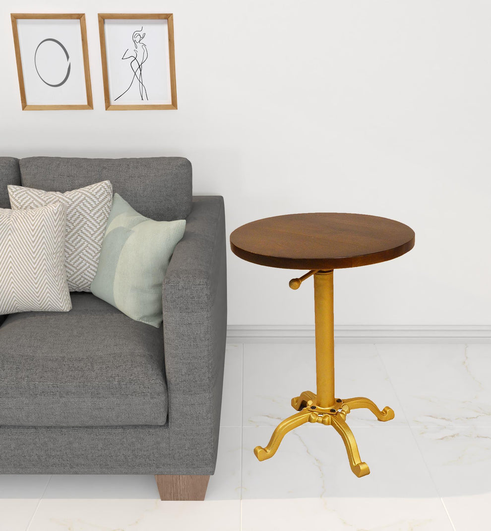 22" Gold And Elm Solid Wood Round End Table By Homeroots | End Tables | Modishstore - 2