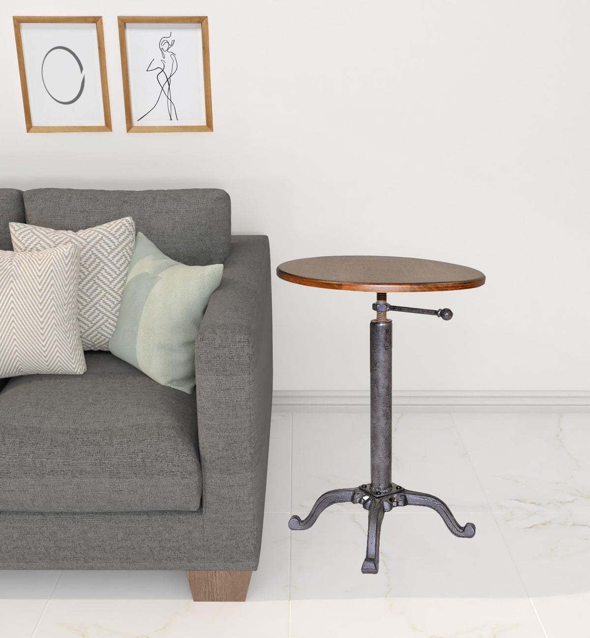 22" Industrial And Chestnut Solid Wood Round End Table By Homeroots | End Tables | Modishstore - 2