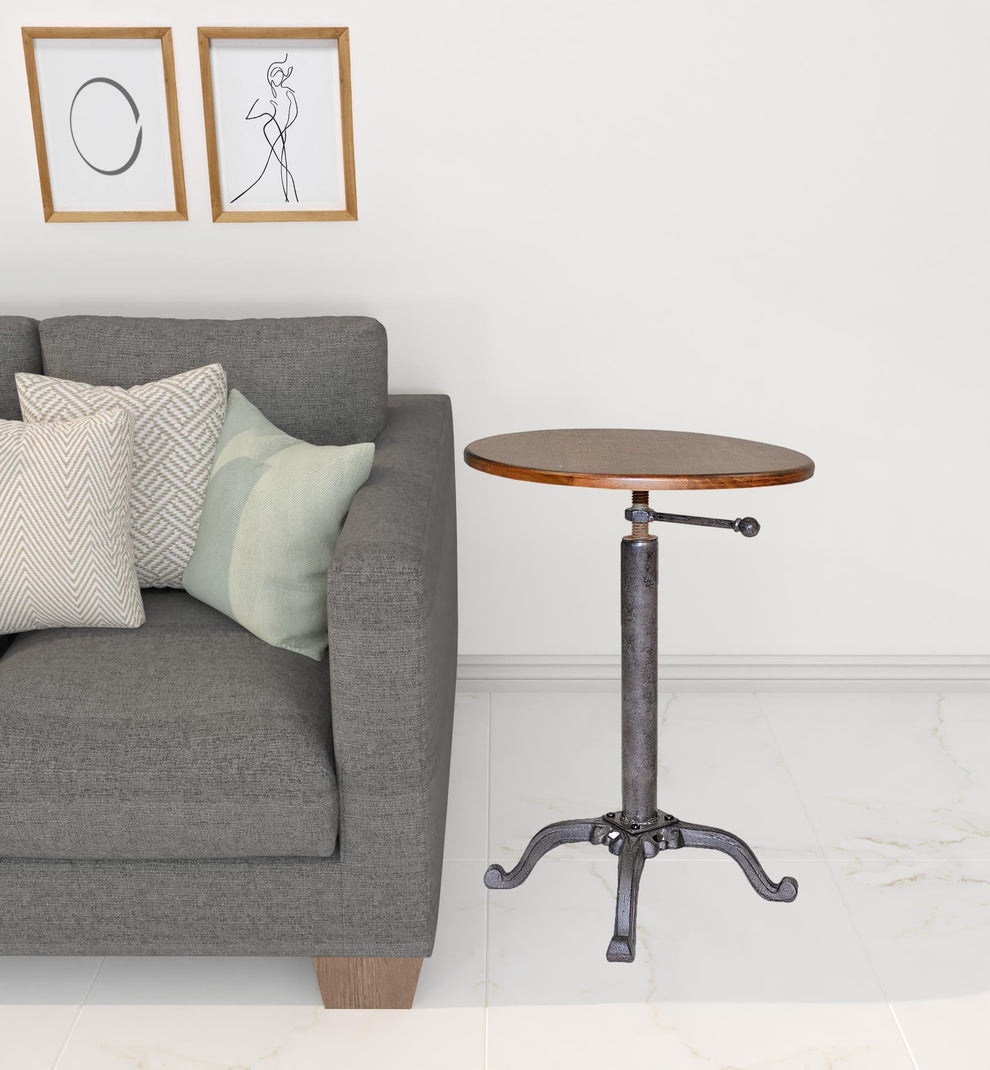 22" Industrial And Chestnut Solid Wood Round End Table By Homeroots | End Tables | Modishstore - 2